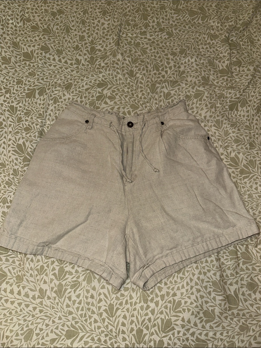 Liz Claiborne Neutral Beige Drawstring Linen-Blend Shorts